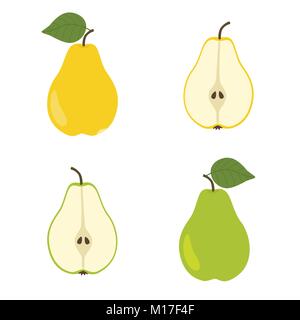 Yellow and green pear. Slice pears Stock Vector