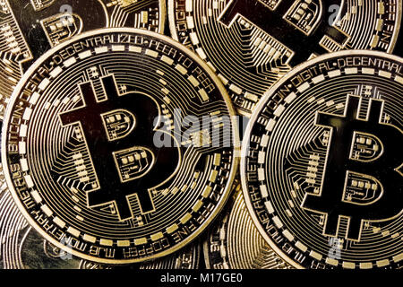 Bitcoin cryptocurrency coins texture background Stock Photo