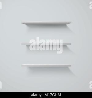 Set of white shelfs on a wall. vector illustration Stock Vector