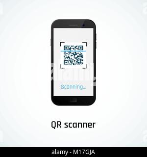QR code scanning with a mobile phone. Vector illustration Stock Vector
