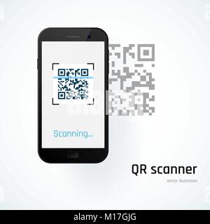 QR scanner. Mobile scans QR code. Vector illustration Stock Vector