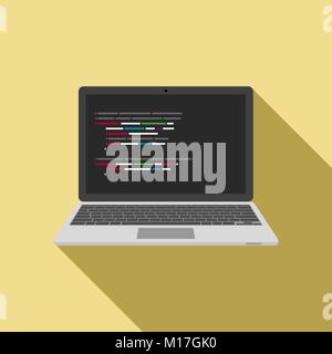 Laptop icon with code editor on screen. vector Stock Vector