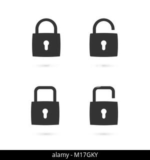 Set of flat padlock icons. Open and closed state of the padlock. Vector illustration. Design elements for web design Stock Vector