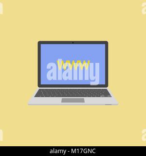 Laptop flat style with abbreviation WWW on screen. vector Stock Vector