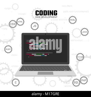 Modern languages web programming. Web development, design and coding concept. Vector illustration Stock Vector