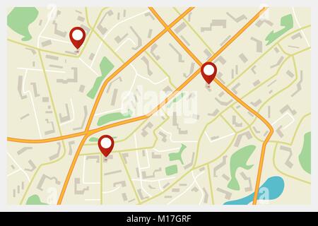 Vector city map with red markers Stock Vector