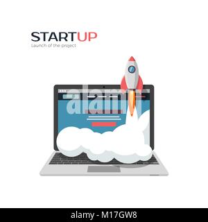 Successful launch of startup project. Vector illustration Stock Vector