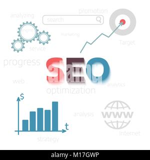 Concept SEO optimisation. Website promote. Flat vector illustration Stock Vector