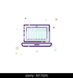 Laptop icon, thin line flat design concept. Computer icon isolated on white background. Vector illustration Stock Vector