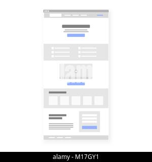 Structure template of landing page. Call To Action button selected blue. Vector illustration Stock Vector