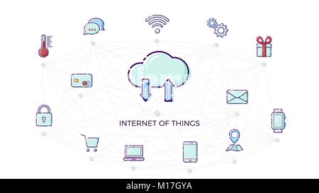 Concept Internet of things icon. Thin line flat design element fot IOT. Smart home concept. Vector illustration isolated on white background Stock Vector