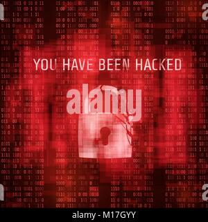 Sofware hacking. Massage system has been hacked. Red random binary code background. Vector illustration Stock Vector