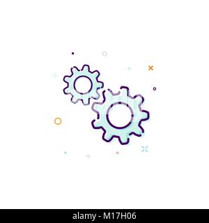 Gears icon, thin line flat design concept. Mechanism of cooperation and teamwork. Vector illustration Stock Vector