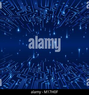 Cyberspace. Concept of a futuristic background. Tracks on circuit and data exchange in the form of signals. Vector illustration Stock Vector