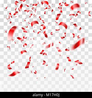 Red confetti on transparent background. Celebration of happy events. Birthday party background. Vector illustration Stock Vector