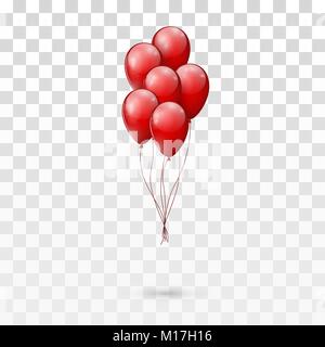 Red glossy balloons bunch. vector illustration isolated on transparent background Stock Vector