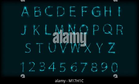 Neon abc letters symbol typeset. Design Roman alphabet and numbers with neon effect. Vector illustration Stock Vector