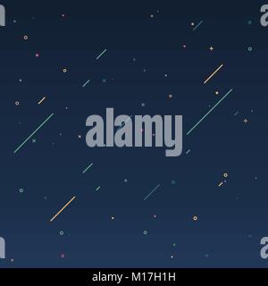 Concept of starry sky in motion design style. Texture of the universe with falling comets. Flat vector illustration. Geometric shapes background. Back Stock Vector