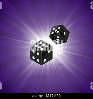 Dice design isolated on purple retro background. Two dice casino gambling template concept. Winner bet in casino. Vector illustration Stock Vector