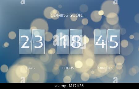 Announce countdown panel design. Count days, hours and minutes. Web banner countdown to New Year. Vector illustration on blur xmas background Stock Vector