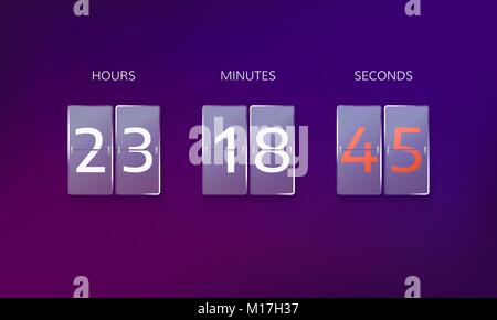 Countdown before the end of the offer. Count hours, minutes and seconds. Web banner countdown isolated on purple background. Vector illustration Stock Vector