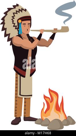 American indian smoking tobacco pipe Stock Vector