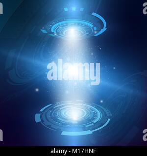 Futuristic hologram concept. Hologram of star system with particles. Abstract digital and technological background. Vector illustration Stock Vector