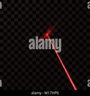 Red laser beam. Red light ray. Vector illustration isolated on dark background Stock Vector
