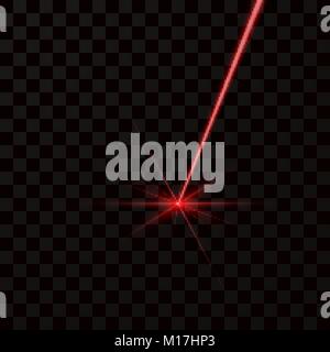 Realistic red laser beam. Red light ray. Vector illustration isolated on dark background Stock Vector