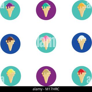 Set of ice cream cones vector icons, different flavours Stock Vector
