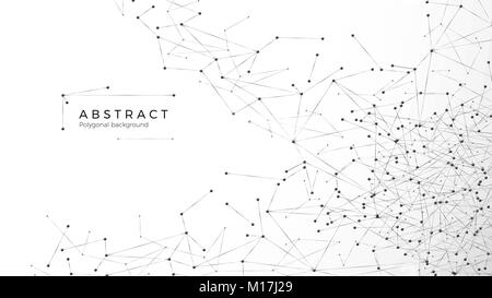 Abstract particle background. Mess network. Nodes connected in web. Futuristic plexus array big data. Atomic and molecular pattern. Vector illustratio Stock Vector