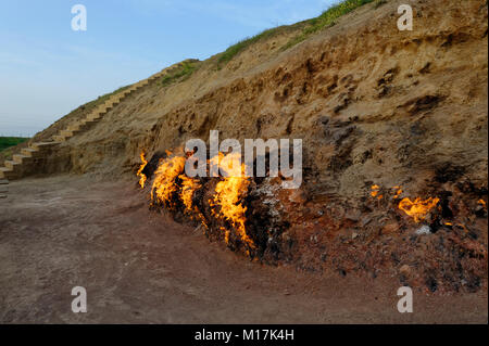 Yanar Dag, Baku, Azerbaijan. A place where natural gas seeps to the surface and has been ignited. Stock Photo