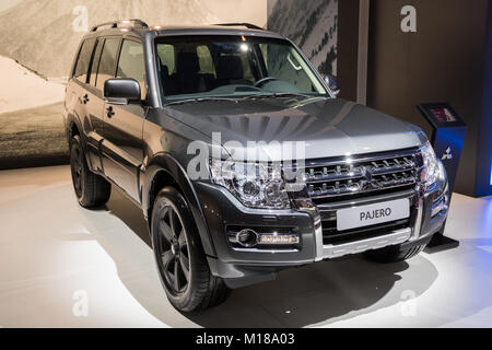 BRUSSELS - JAN 10, 2018: New Mitsubishi Pajero midzsize SUV car shown at the Brussels Motor Show. Stock Photo