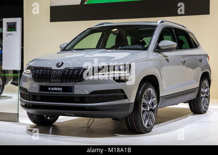 BRUSSELS - JAN 10, 2018: Skoda Karoq compact SUV car showcased at the Brussels Motor Show. Stock Photo
