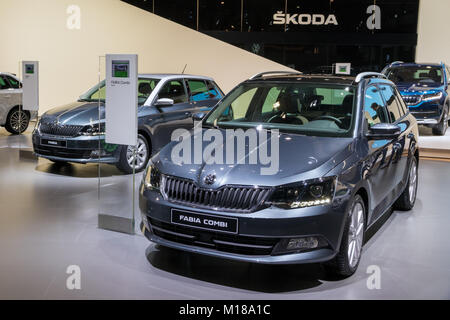 BRUSSELS - JAN 10, 2018: Skoda Fabia small family car showcased at the Brussels Motor Show. Stock Photo