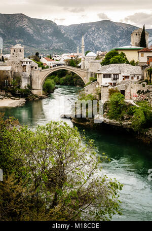 Scenic view of the city of Mostar and the Neretva River, Bosnia Stock Photo