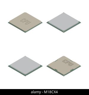 Set of processors of different shapes isolated on white background. Elements design of electronic components. Flat 3D isometric style, vector illustra Stock Vector