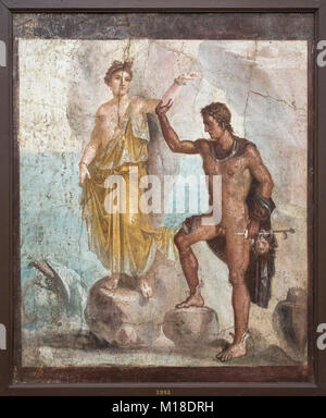 Naples. Italy. Perseus and Andromeda, fresco 62-79 AD, from House of the Dioscuri in Pompeii. Museo Archeologico Nazionale di Napoli. Naples National  Stock Photo