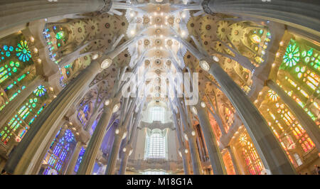 Interior view of the Sagrada Familia by Antoni Gaudi,Barcelona,Catalonia,Spain Stock Photo