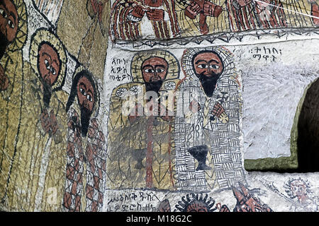 Abuna Ewostatewos and Tekle Haymonot,two personalities of Ethiopian church history of the 14th century,fresco in the Orthodox Stock Photo