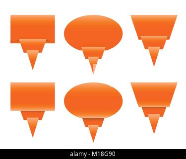 Orange paper speech bubbles or labels with bent corner as origami - vector Stock Vector