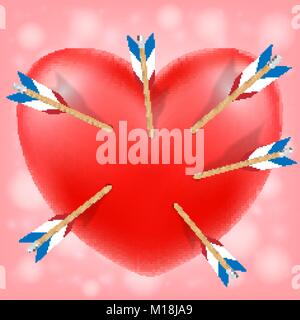 red heart attacked by cupid arrows vector Stock Vector