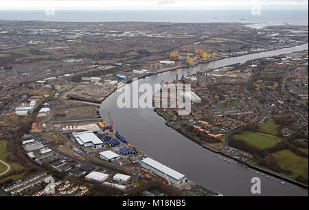 aerial view of the River Tyne at Wallsend & Hebburn near Newcastle upon Tyne, UK Stock Photo