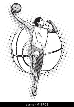 basketball player on the basketball ball illustration Stock Vector