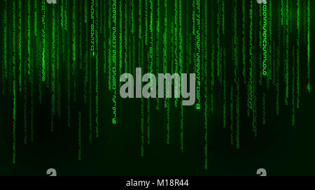 Background in a matrix style. Falling random numbers. Green is dominant color. Vector illustration Stock Photo