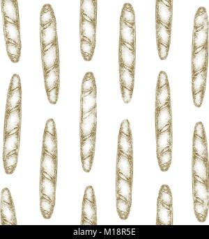 Vector seamless pattern with baguettes. Hand drawn vector retro illustrations. Can be use for menu, packaging. Bakery background. Stock Vector