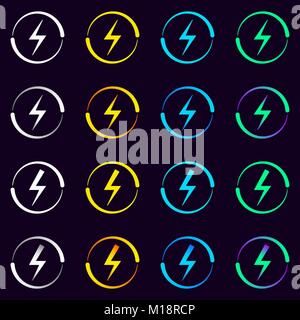 Set of Electrical Signs. Vector Illustration of Electric Energy Symbol in Different Colors and Gradients. Current Circulation. Stock Vector