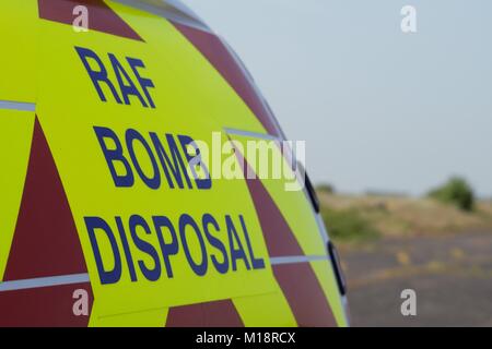 Royal Air Force Bomb Disposal vehicle responding to an emergency call. Stock Photo