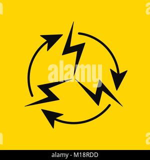 Sign of Electrical Circulation. Vector Icon of Electric Energy Circulation in Black and on Yellow Background. Electric Power Stock Vector