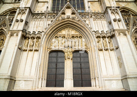 Brussels, Belgium - April 22, 2017: Cathedral of St. Michael and St. Gudula is a Roman Catholic church in Brussels, Belgium Stock Photo